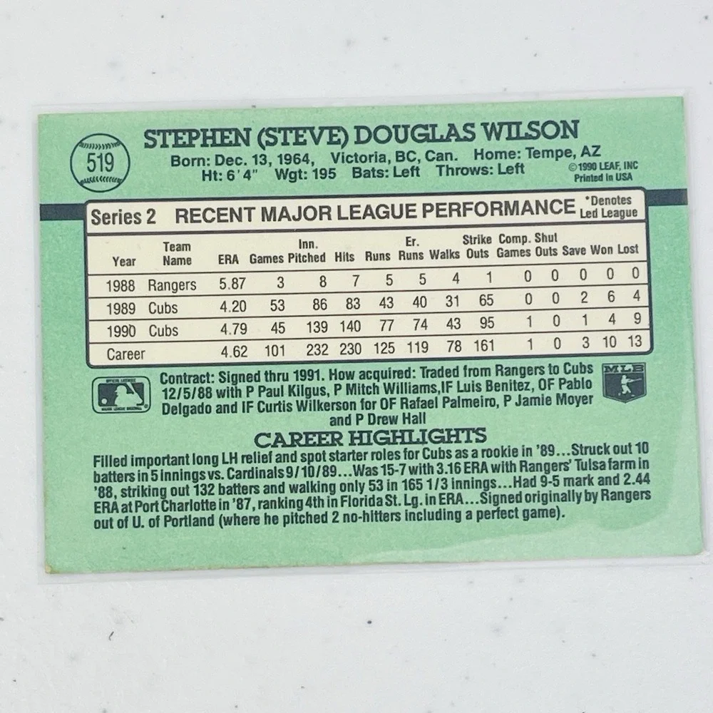 1991 Donruss Baseball Card Steve Wilson Chicago Cubs 519 Trading Card